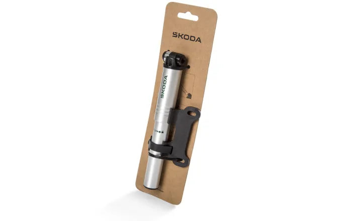 Pompa bicicleta din aluminiu Skoda, 120 PSI, argintiu cu logo verde smarald