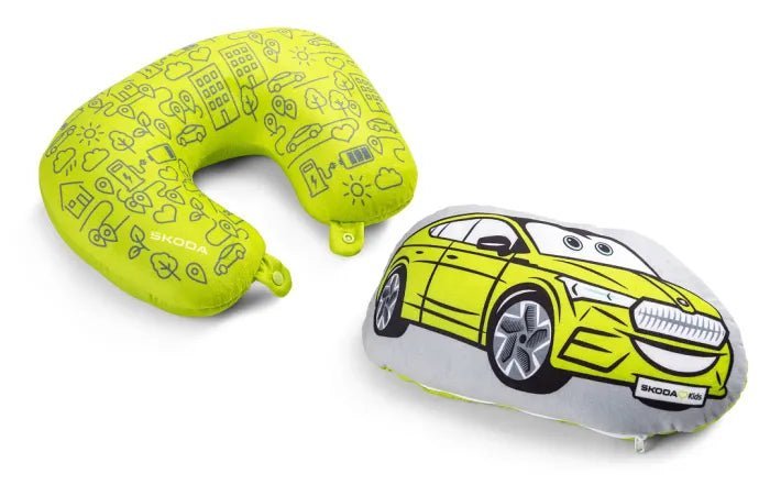 Perna de calatorie 2 - in - 1 Skoda, verde Mamba/gri, cu motive pentru copii - Skoda Shop