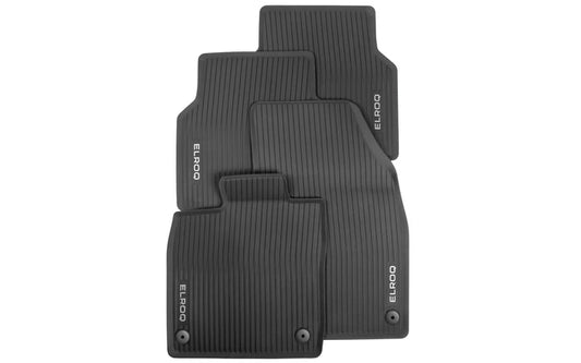 Covorase Skoda Elroq din TPE, fata si spate, cu inscriptie Elroq si sistem de fixare sigur.