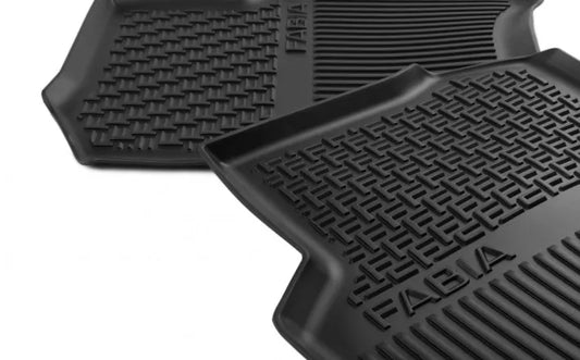 Covorase cauciuc spate Skoda Fabia III, set 2 bucati, negru cu logo Fabia, protectie impotriva apei si murdariei, compatibilitate perfecta.