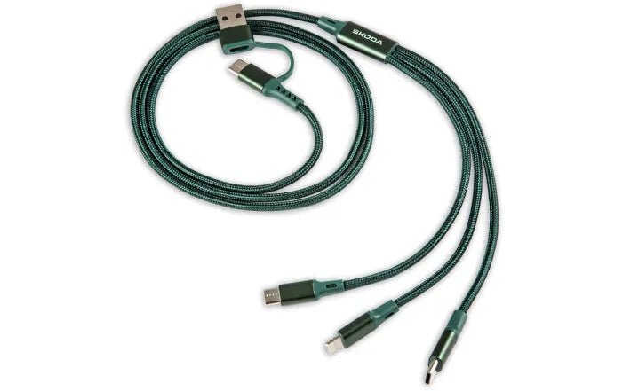 Cablu Incarcare USB 4 - in - 1 Škoda, Emerald, 110 cm - Skoda Shop