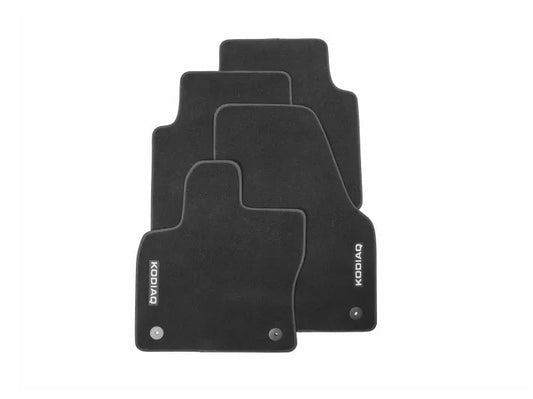 Set Covorase Textile Skoda, Fata si Spate, pentru Kodiaq NS7, Negru cu Inscripție Kodiaq (Nubuk Negru) - Skoda Shop