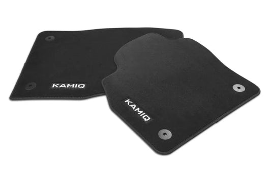 Set Covorase Textile Skoda Kamiq "Prestige", Fata si Spate, Negru cu Inscripție Kamiq - Skoda Shop