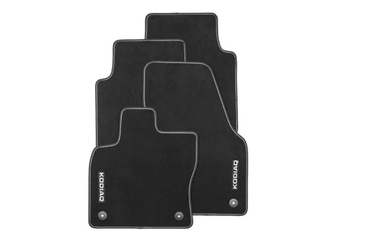 Set Covorase Textile Skoda pentru Kodiaq NS7, Fata si Spate, Prestige, Negru cu Inscripție Kodiaq - Skoda Shop